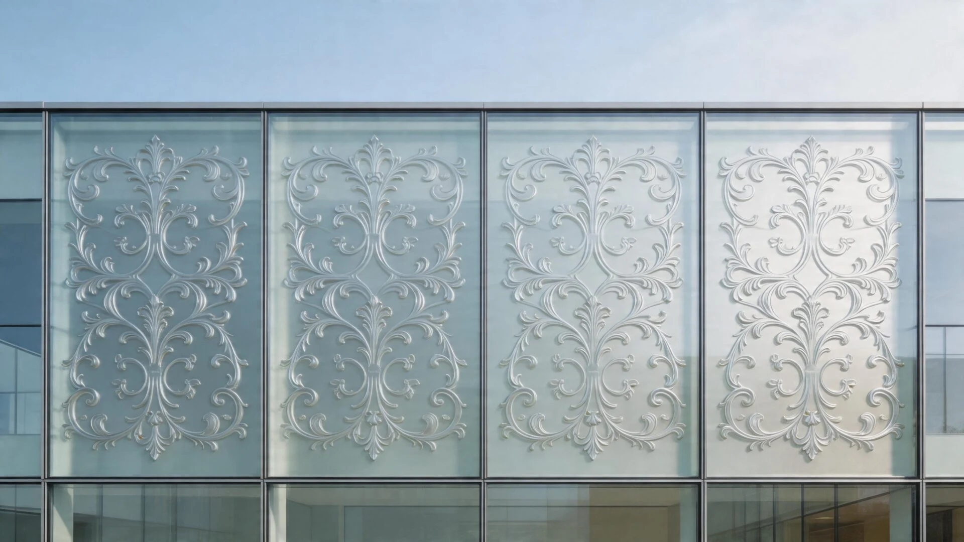 Custom architectural glass facade manufactured by ArchiVitro for a modern commercial building