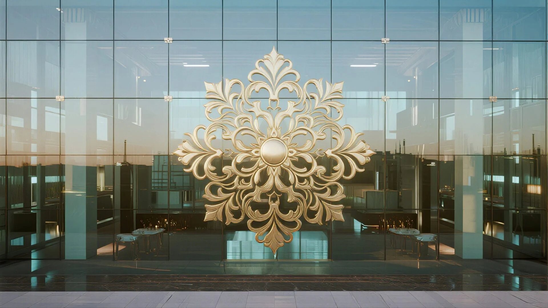 Custom decorative glass installation in a modern office space