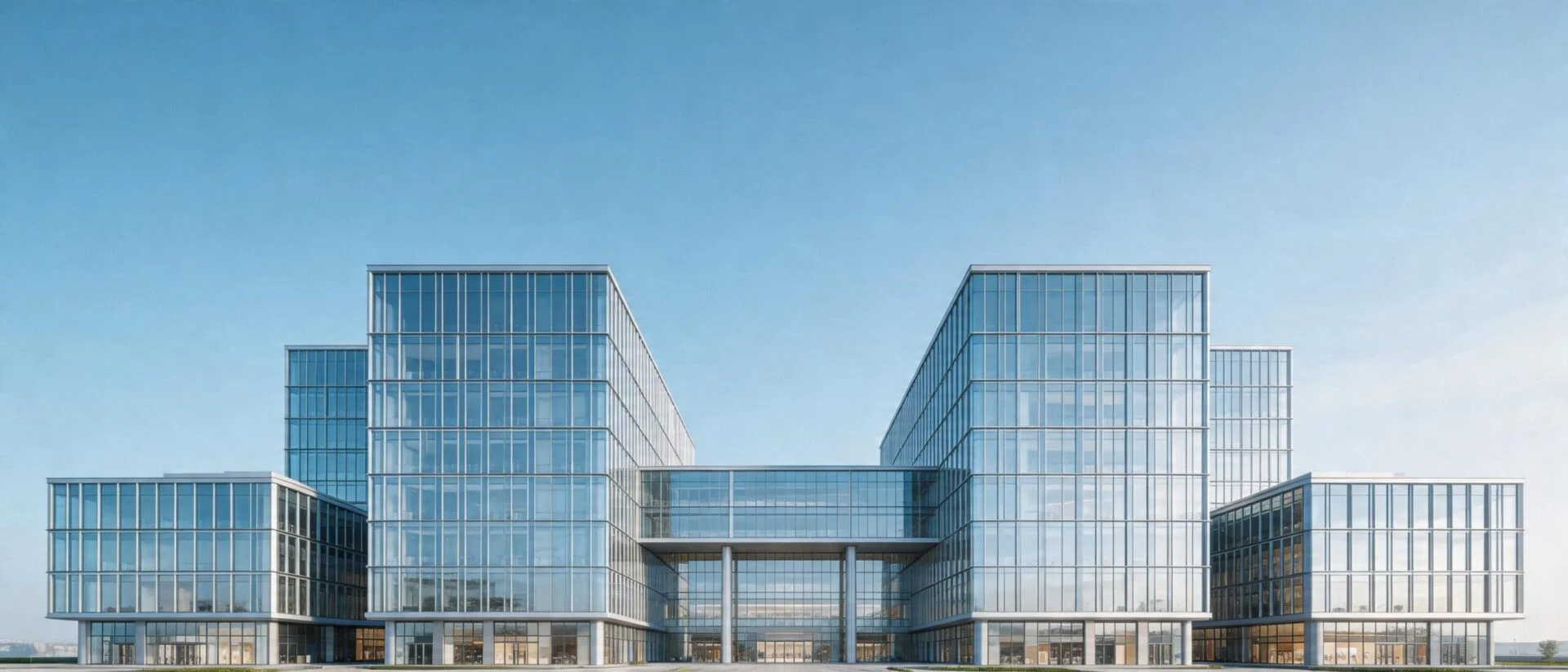 Large-scale commercial complex architectural glass facade