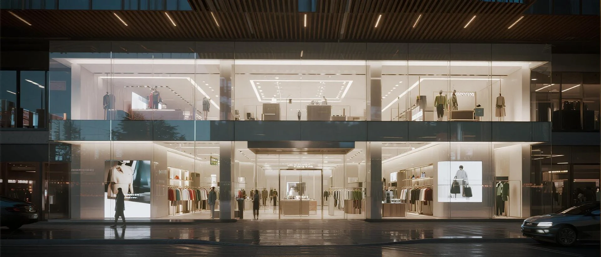 Shopping mall entry glass facade