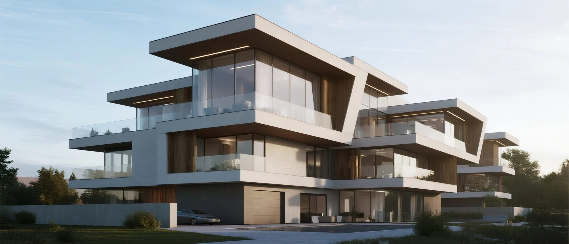 Villa balcony with tempered glass railing