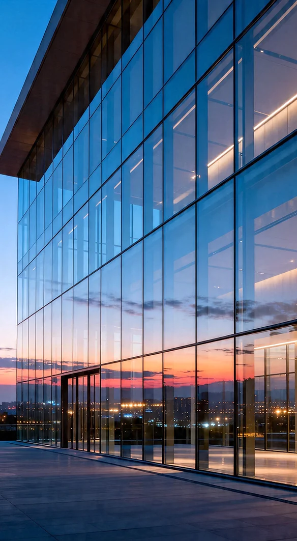 Commercial building lobby featuring Archivitro high-strength laminated and decorative glass